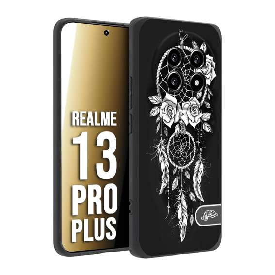 CUSTOMIZZA - Custodia cover nera morbida in tpu compatibile per Realme 13 PRO PLUS acchiappasogni dreamcatcher black and white bianco a rilievo disegnato tattoo tatuaggio