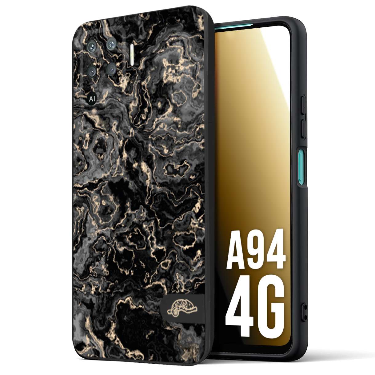 CUSTOMIZZA - Custodia cover nera morbida in tpu compatibile per Oppo A94 4G effetto marmo marble nero black venature dorato pietra