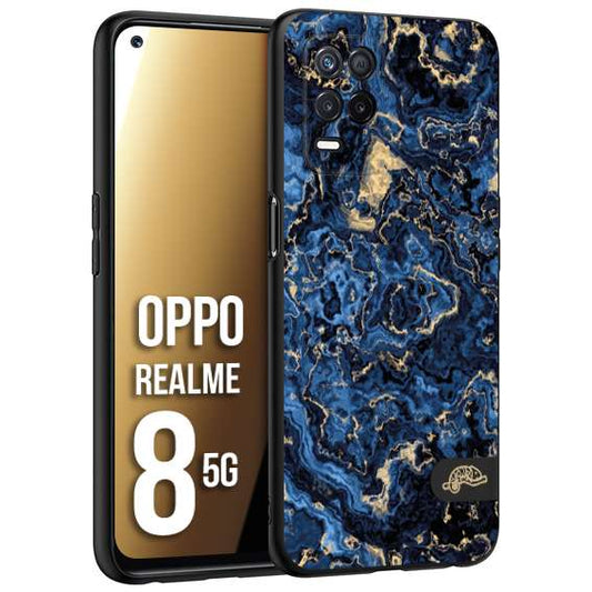 CUSTOMIZZA - Custodia cover nera morbida in tpu compatibile per Oppo Realme 8 5G effetto marmo marble blu venature dorato psichedelico