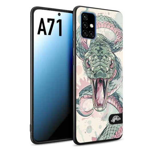 CUSTOMIZZA - Custodia cover nera morbida in tpu compatibile per Samsung A71 snake pink green serpente tatuaggio tattoo disegnato a mano