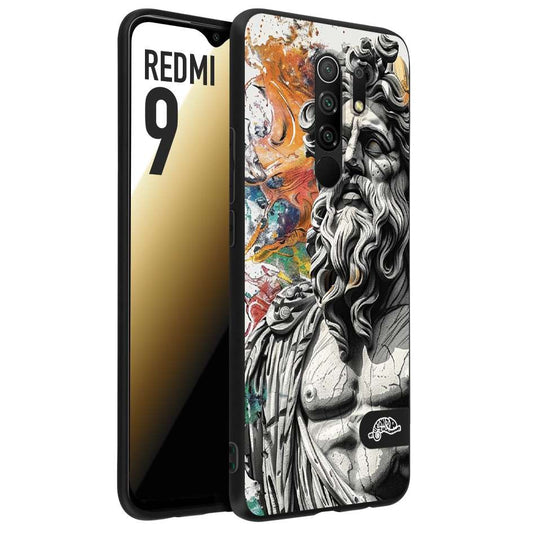 CUSTOMIZZA - Custodia cover nera morbida in tpu compatibile per Xiaomi Redmi 9 statua colorata moderna antico tattoo splash color