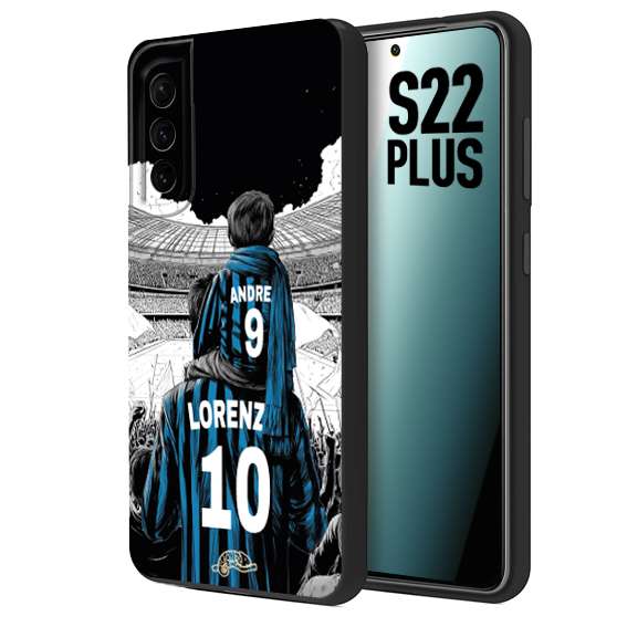 CUSTOMIZZA - Custodia cover nera morbida in tpu compatibile per Samsung S22 PLUS personalizzata calcio football padre e figlio calciatori nerazzurra