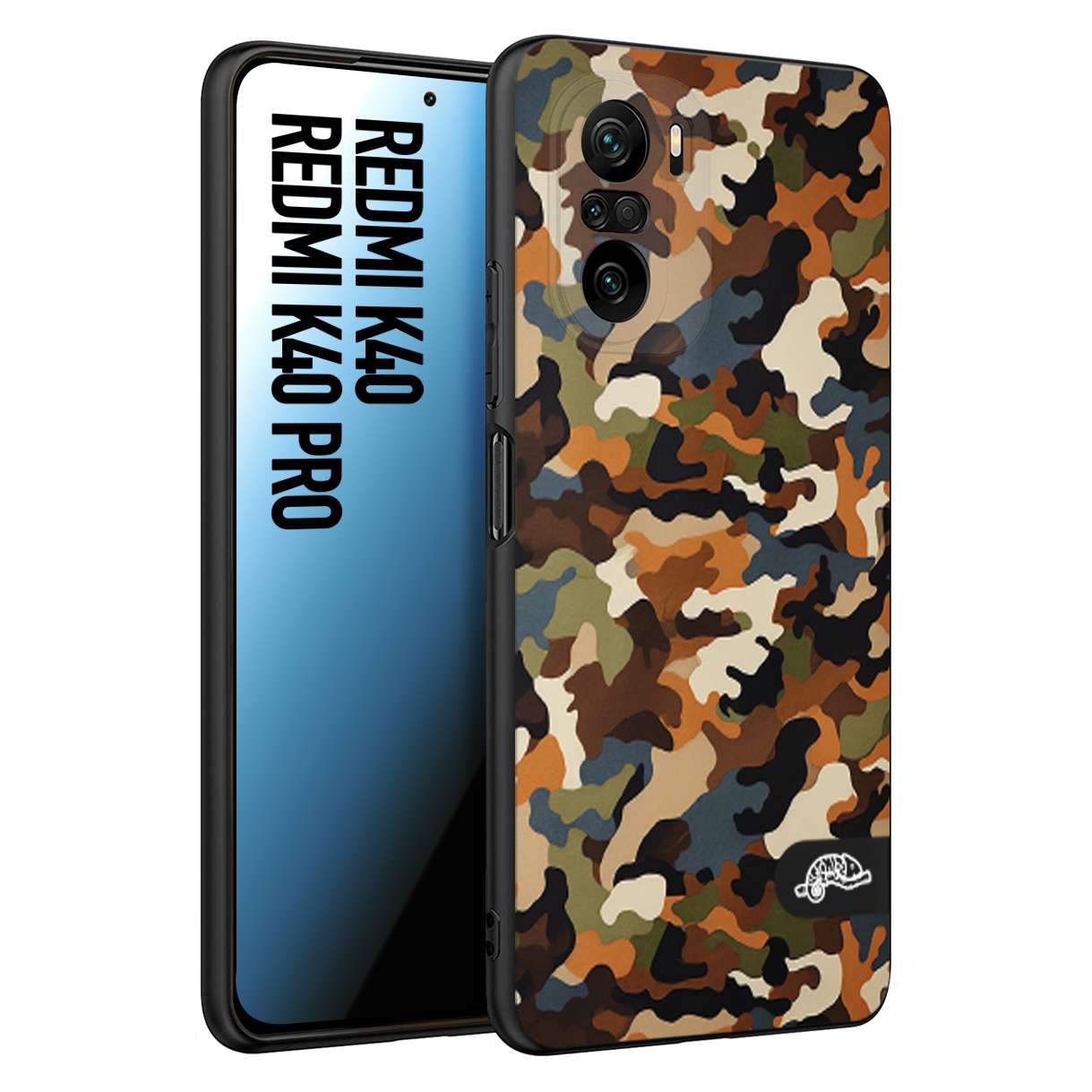 CUSTOMIZZA - Custodia cover nera morbida in tpu compatibile per Xiaomi Redmi K40 - K40 Pro camouflage mimetico militare moderno blu marrone beige