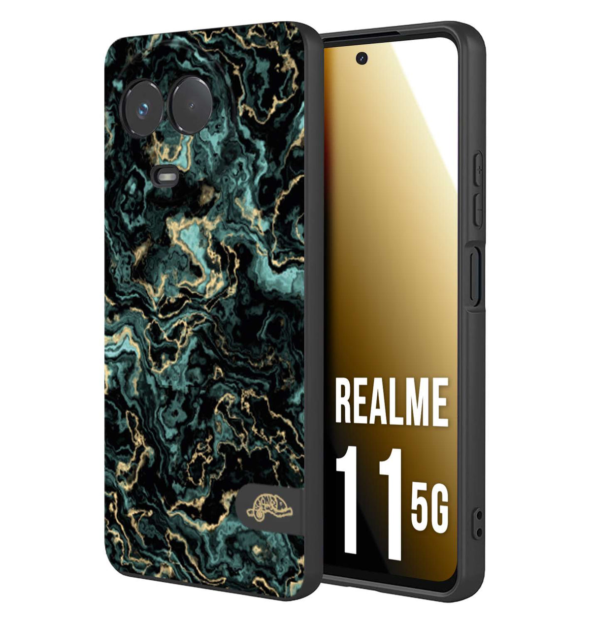 CUSTOMIZZA - Custodia cover nera morbida in tpu compatibile per Realme 11 5G effetto marmo marble verde green venature dorato pietra