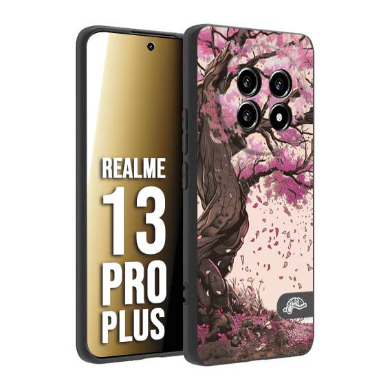 CUSTOMIZZA - Custodia cover nera morbida in tpu compatibile per Realme 13 PRO PLUS giapponese colori morbidi fiori di ciliegio rosa disegnata