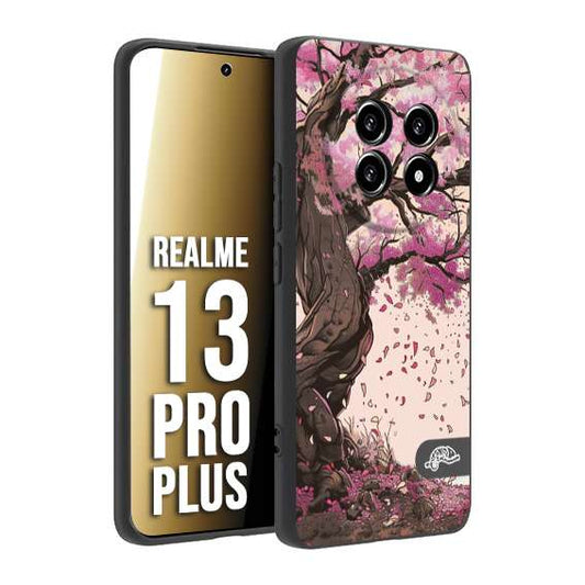 CUSTOMIZZA - Custodia cover nera morbida in tpu compatibile per Realme 13 PRO PLUS giapponese colori morbidi fiori di ciliegio rosa disegnata