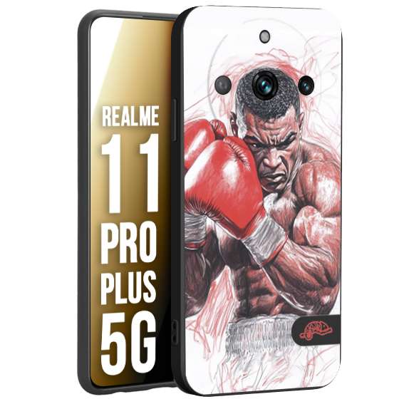 CUSTOMIZZA - Custodia cover nera morbida in tpu compatibile per Realme 11 PRO PLUS 5G pugilato pugili disegno tattoo guantoni boxer pesi massimi iron mike