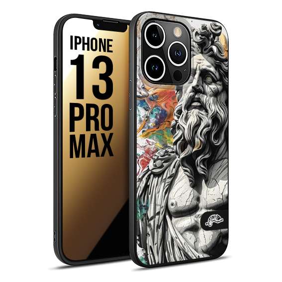 CUSTOMIZZA - Custodia cover nera morbida in tpu compatibile per iPhone 13 PRO MAX statua colorata moderna antico tattoo splash color