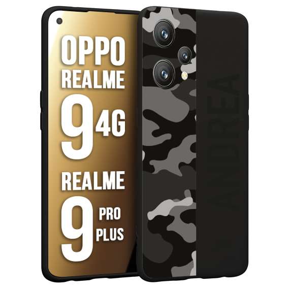 CUSTOMIZZA - Custodia cover nera morbida in tpu compatibile per Realme 9 4G - 9 PRO PLUS camouflage mimetico militare personalizzata nome