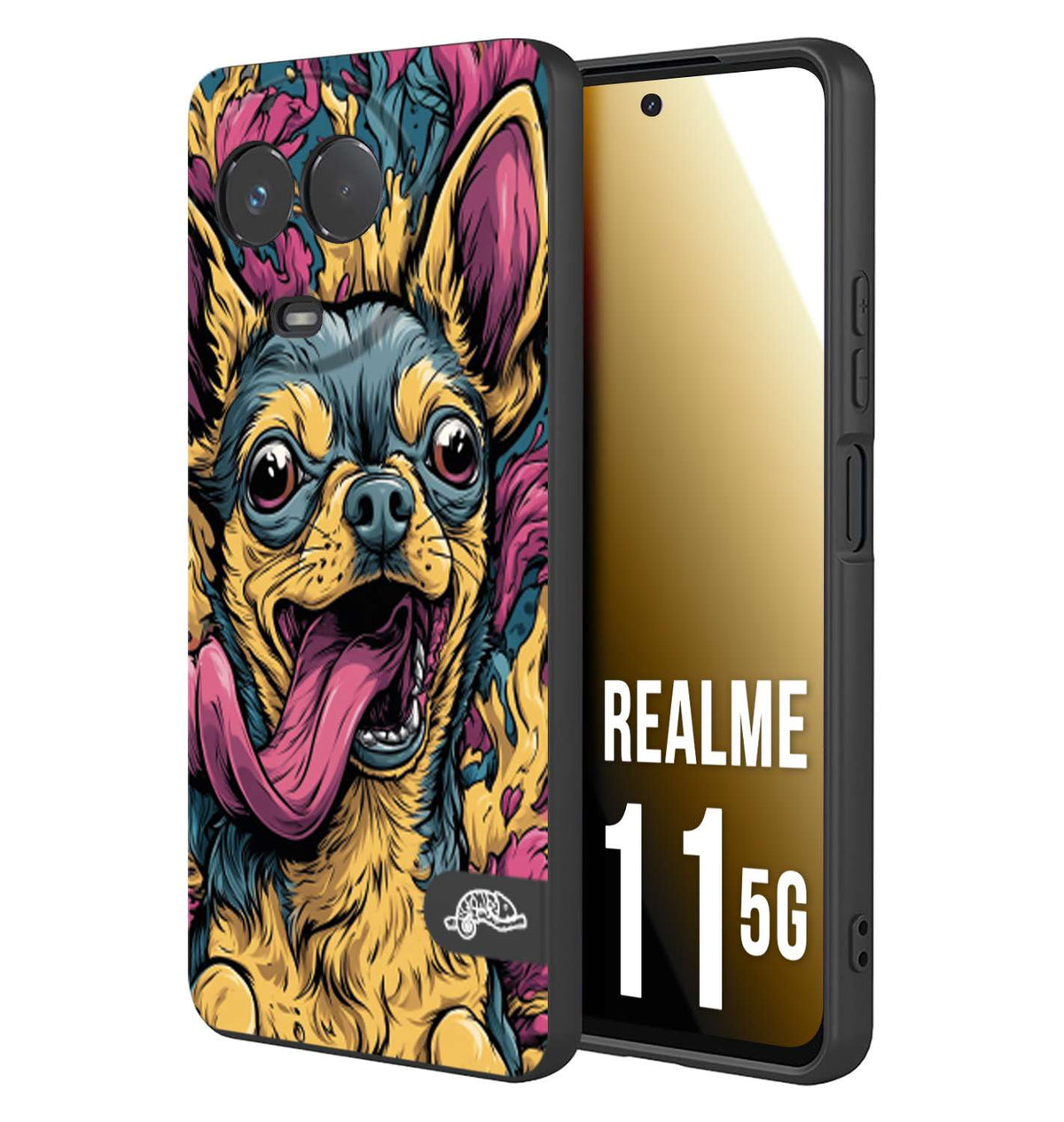 CUSTOMIZZA - Custodia cover nera morbida in tpu compatibile per Realme 11 5G Chihuahua illustrazione cane pop art cane street art cartone animato