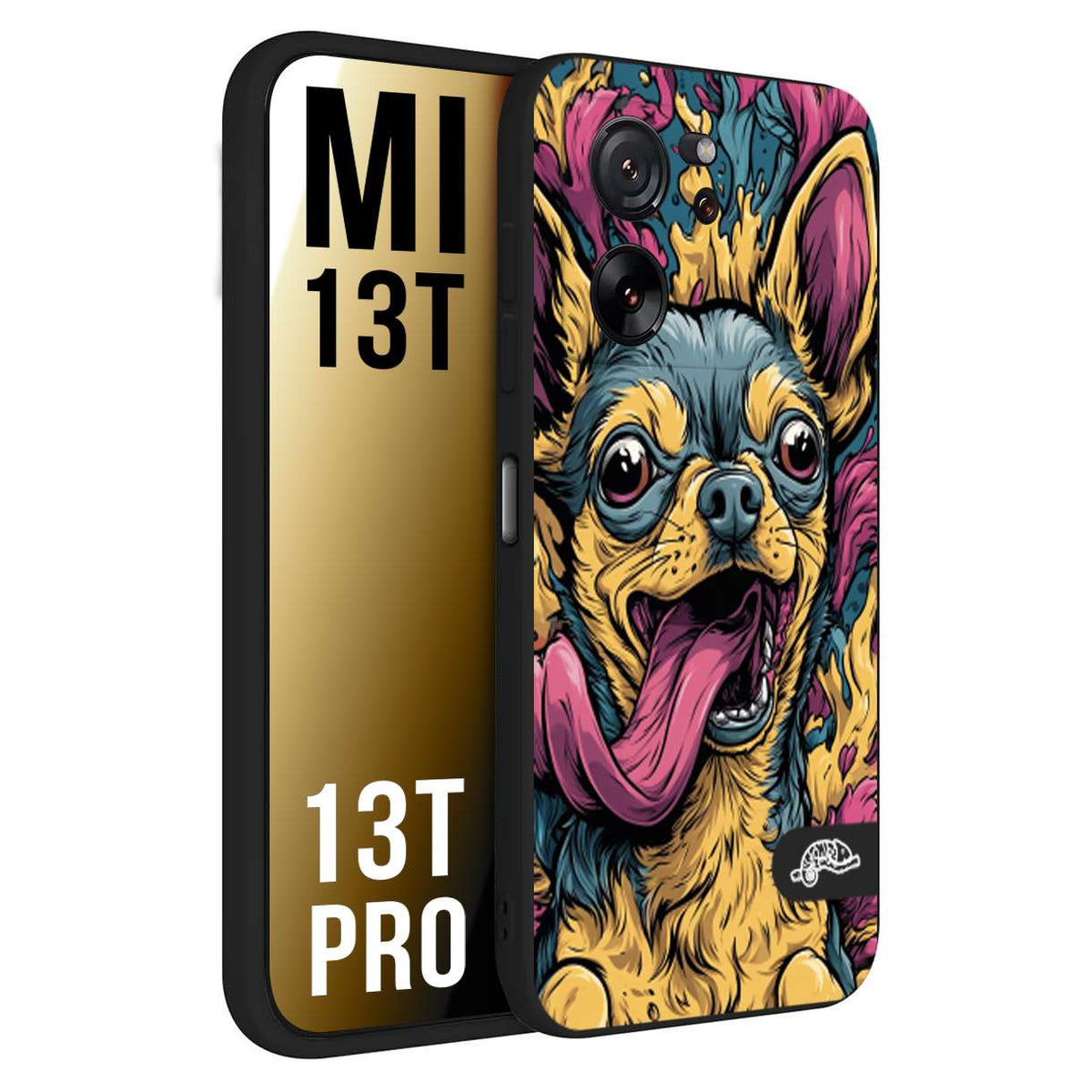 CUSTOMIZZA - Custodia cover nera morbida in tpu compatibile per Xiaomi 13T - 13T PRO Chihuahua illustrazione cane pop art cane street art cartone animato