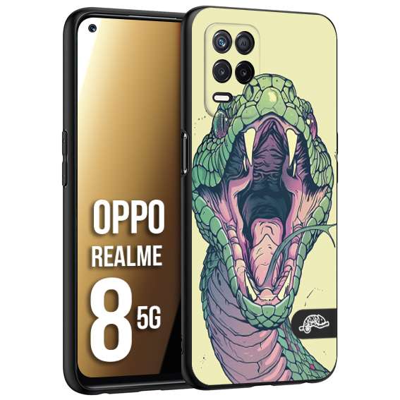 CUSTOMIZZA - Custodia cover nera morbida in tpu compatibile per Realme 8 5G snake yellow green serpente tatuaggio tattoo disegnato a mano