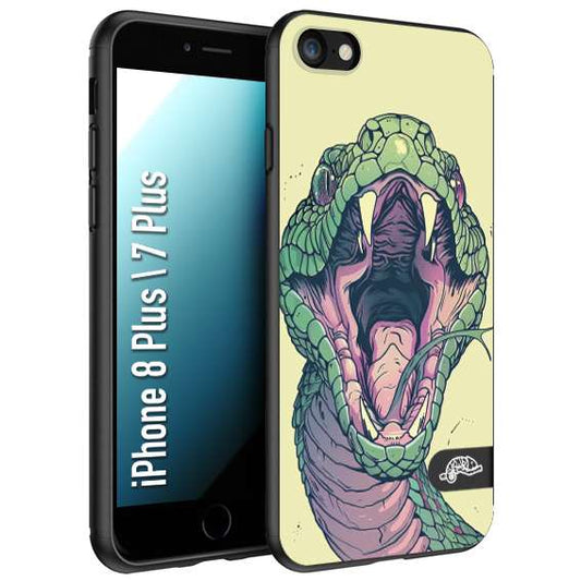 CUSTOMIZZA - Custodia cover nera morbida in tpu compatibile per iPhone 7 Plus - 8 plussnake yellow green serpente tatuaggio tattoo disegnato a mano