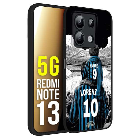 CUSTOMIZZA - Custodia cover nera morbida in tpu compatibile per Xiaomi Redmi Note 13 5G personalizzata calcio football padre e figlio calciatori nerazzurra