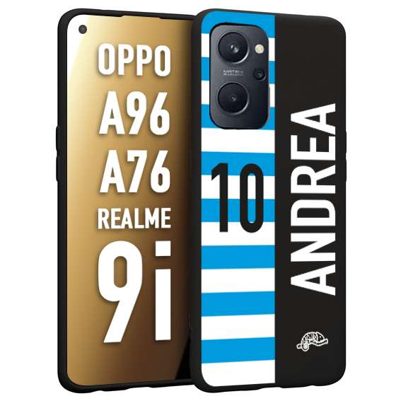 CUSTOMIZZA - Custodia cover nera morbida in tpu compatibile per Realme 9i - A96 - A76 personalizzata calcio football nome e numero calciatori biancazzurri