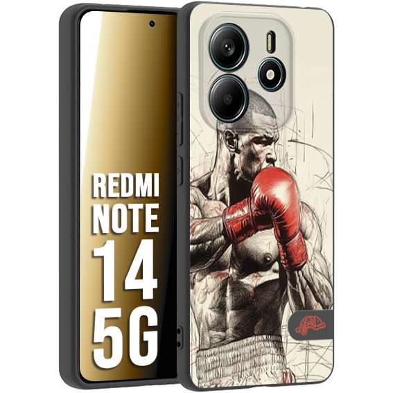 CUSTOMIZZA - Custodia cover nera morbida in tpu compatibile per Xiaomi Redmi Note 14 5G pugilato pugili disegno tattoo guantoni box sport ring