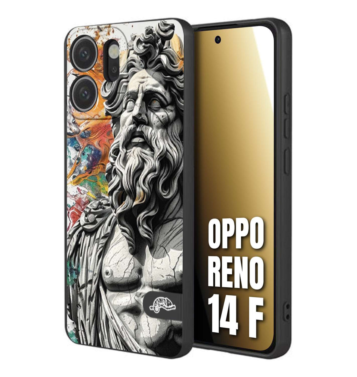 CUSTOMIZZA - Custodia cover nera morbida in tpu compatibile per Oppo Reno 14 F statua colorata moderna antico tattoo splash color
