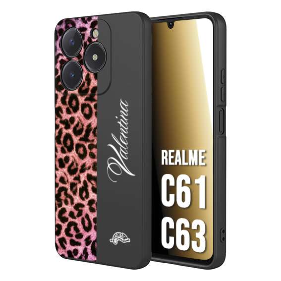 CUSTOMIZZA - Custodia cover nera morbida in tpu compatibile per Oppo C61 - C63 leopardato rosa fucsia personalizzata nome iniziali