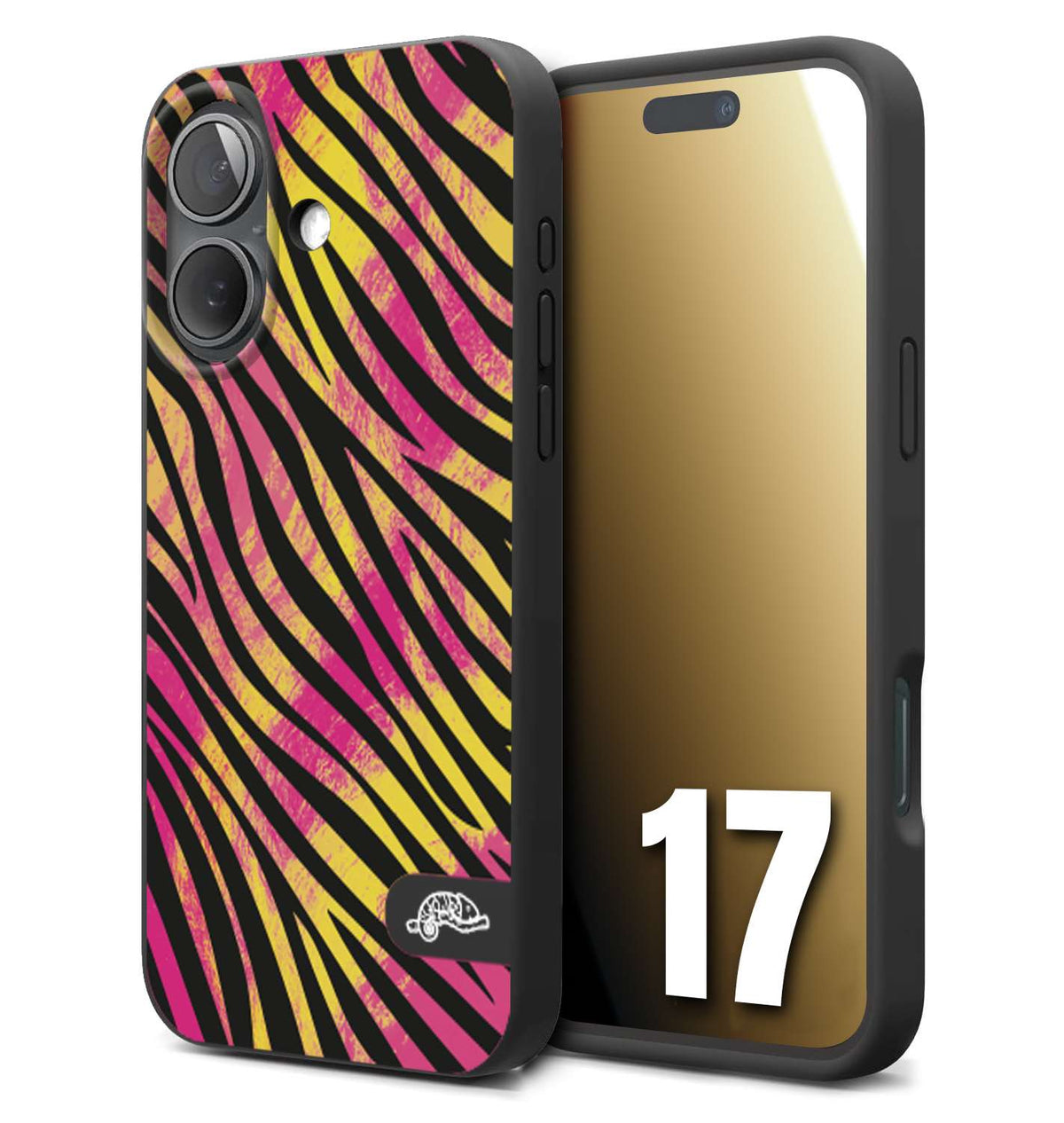 CUSTOMIZZA - Custodia cover nera morbida in tpu compatibile per iPhone 17 zebrata maculata a rilievo soft touch donna fucsia gialla