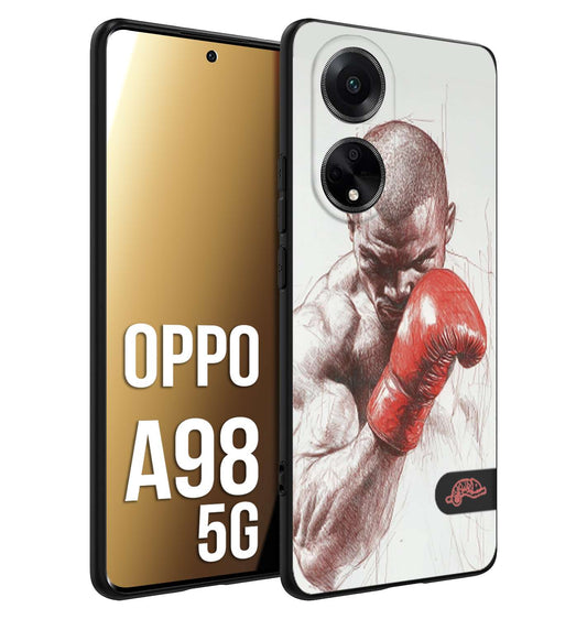 CUSTOMIZZA - Custodia cover nera morbida in tpu compatibile per Oppo A98 5G pugilato pugili disegno tattoo guantoni box sport primo piano