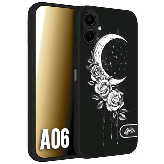 CUSTOMIZZA - Custodia cover nera morbida in tpu compatibile per Samsung A06 luna e fiori moon flowers black and white bianco a rilievo disegnato