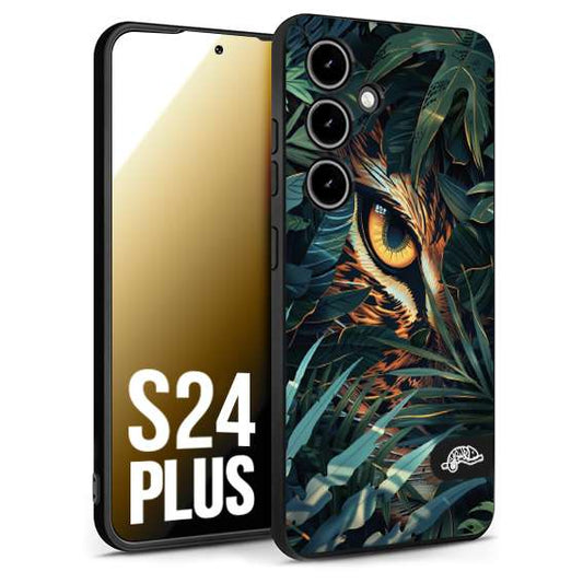 CUSTOMIZZA - Custodia cover nera morbida in tpu compatibile per Samsung S24 PLUS animali color giungla tropicale occhio di giaguaro felino disegnato