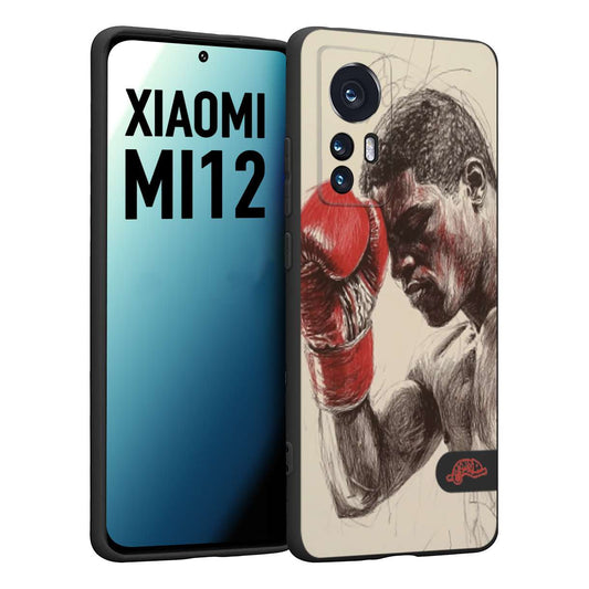 CUSTOMIZZA - Custodia cover nera morbida in tpu compatibile per Xiaomi 12 5G pugilato pugili disegno tattoo guantoni boxer pesi massimi