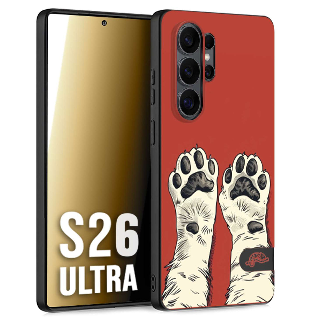 CUSTOMIZZA - Custodia cover nera morbida in tpu compatibile per Samsung S26 ULTRA zampe di gatto cat paws rossa red disegnata fumetto cartoon