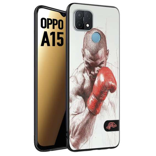 CUSTOMIZZA - Custodia cover nera morbida in tpu compatibile per Oppo A15 pugilato pugili disegno tattoo guantoni box sport primo piano