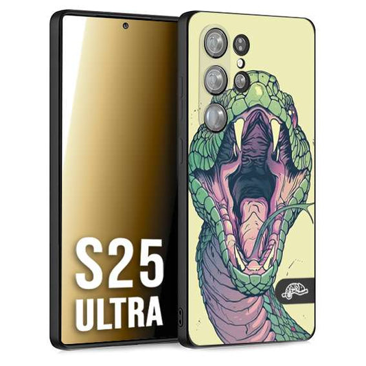 CUSTOMIZZA - Custodia cover nera morbida in tpu compatibile per Samsung S25 ULTRA snake yellow green serpente tatuaggio tattoo disegnato a mano
