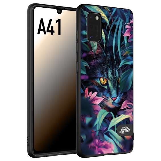 CUSTOMIZZA - Custodia cover nera morbida in tpu compatibile per Samsung A41 animali color giungla tropicale occhio di gatto colori vibranti disegnato