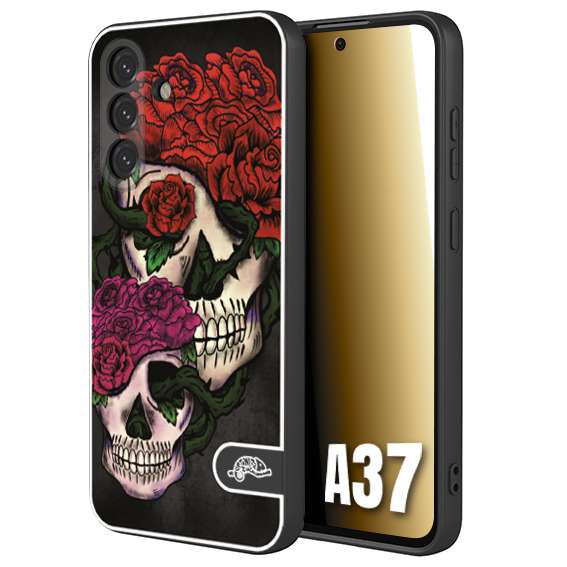 CUSTOMIZZA - Custodia cover nera morbida in tpu compatibile per Samsung A37 teschi e rose rosse fucsia skull and roses