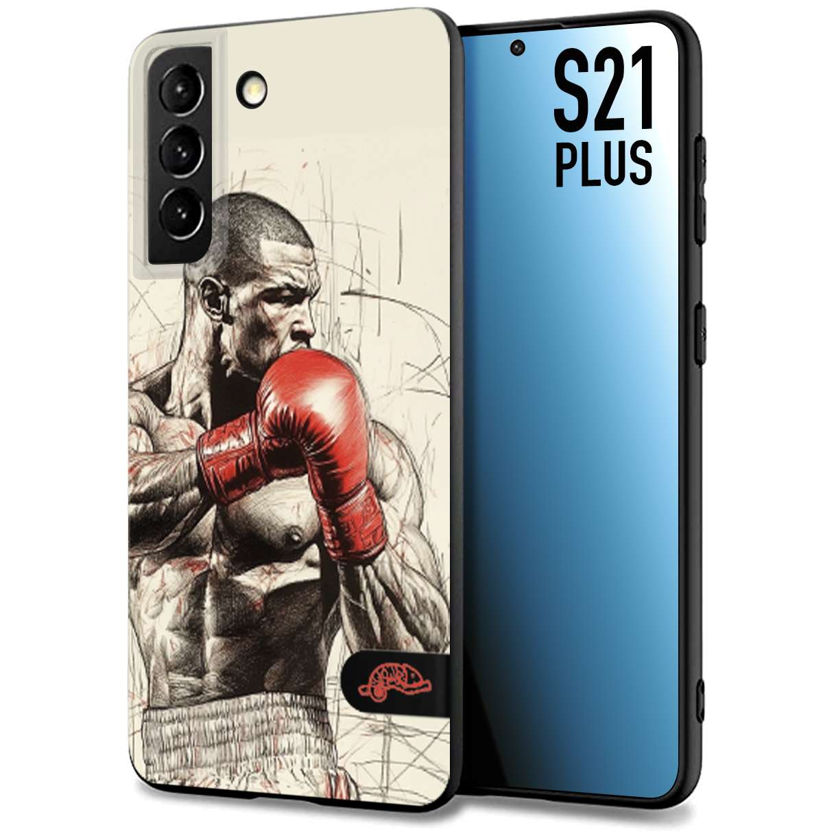 CUSTOMIZZA - Custodia cover nera morbida in tpu compatibile per Samsung S21 PLUS pugilato pugili disegno tattoo guantoni box sport ring