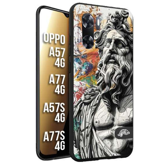 CUSTOMIZZA - Custodia cover nera morbida in tpu compatibile per Oppo A57 - A77 - A57S - A77S (4G) statua colorata moderna antico tattoo splash color