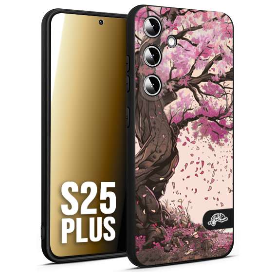 CUSTOMIZZA - Custodia cover nera morbida in tpu compatibile per Samsung S25 PLUS giapponese colori morbidi fiori di ciliegio rosa disegnata