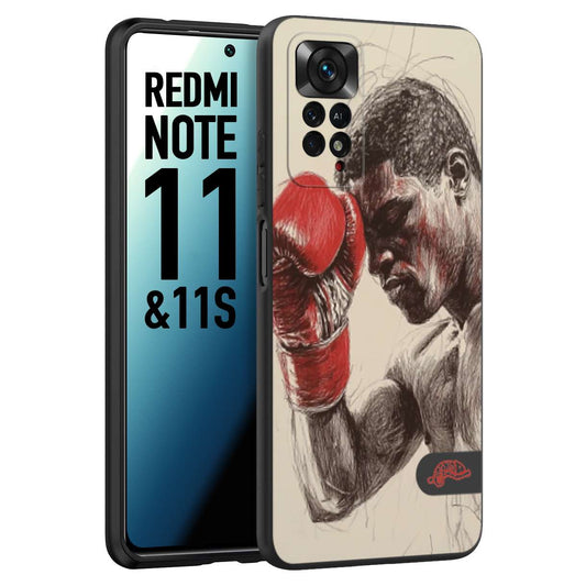 CUSTOMIZZA - Custodia cover nera morbida in tpu compatibile per Xiaomi Redmi Note 11 -  Note 11S pugilato pugili disegno tattoo guantoni boxer pesi massimi