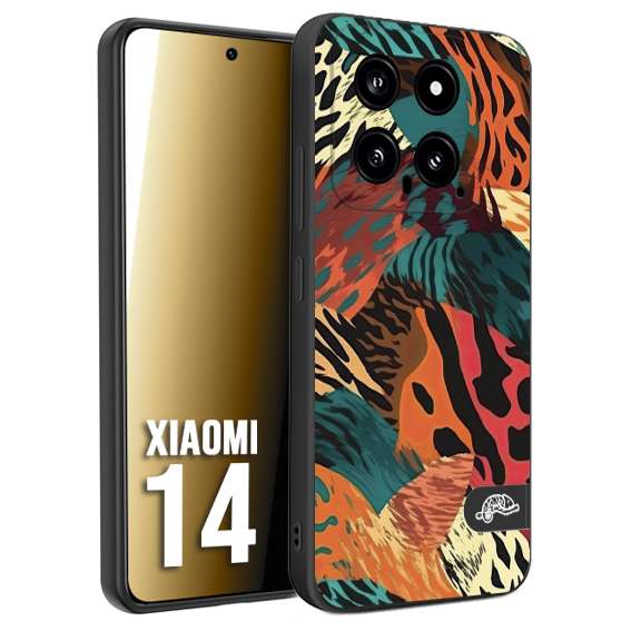 CUSTOMIZZA - Custodia cover nera morbida in tpu compatibile per Xiaomi 14 leopardato tigrato tiger colorata summer arancio verde fucsia