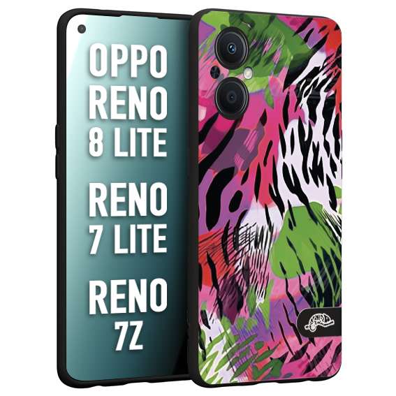 CUSTOMIZZA - Custodia cover nera morbida in tpu compatibile per Oppo Reno 7 Lite - 8 Lite - 7Z leopardato tigrato tiger colorata summer color verde fucsia