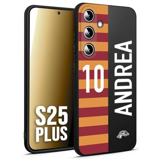 CUSTOMIZZA - Custodia cover nera morbida in tpu compatibile per Samsung S25 PLUS personalizzata calcio football nome e numero calciatori giallo rossi