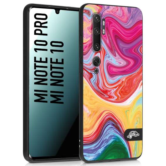 CUSTOMIZZA - Custodia cover nera morbida in tpu compatibile per Xiaomi Mi Note 10 - Mi Note 10 Pro colorata fantasia vortice marmo onde verde fucsia gialla