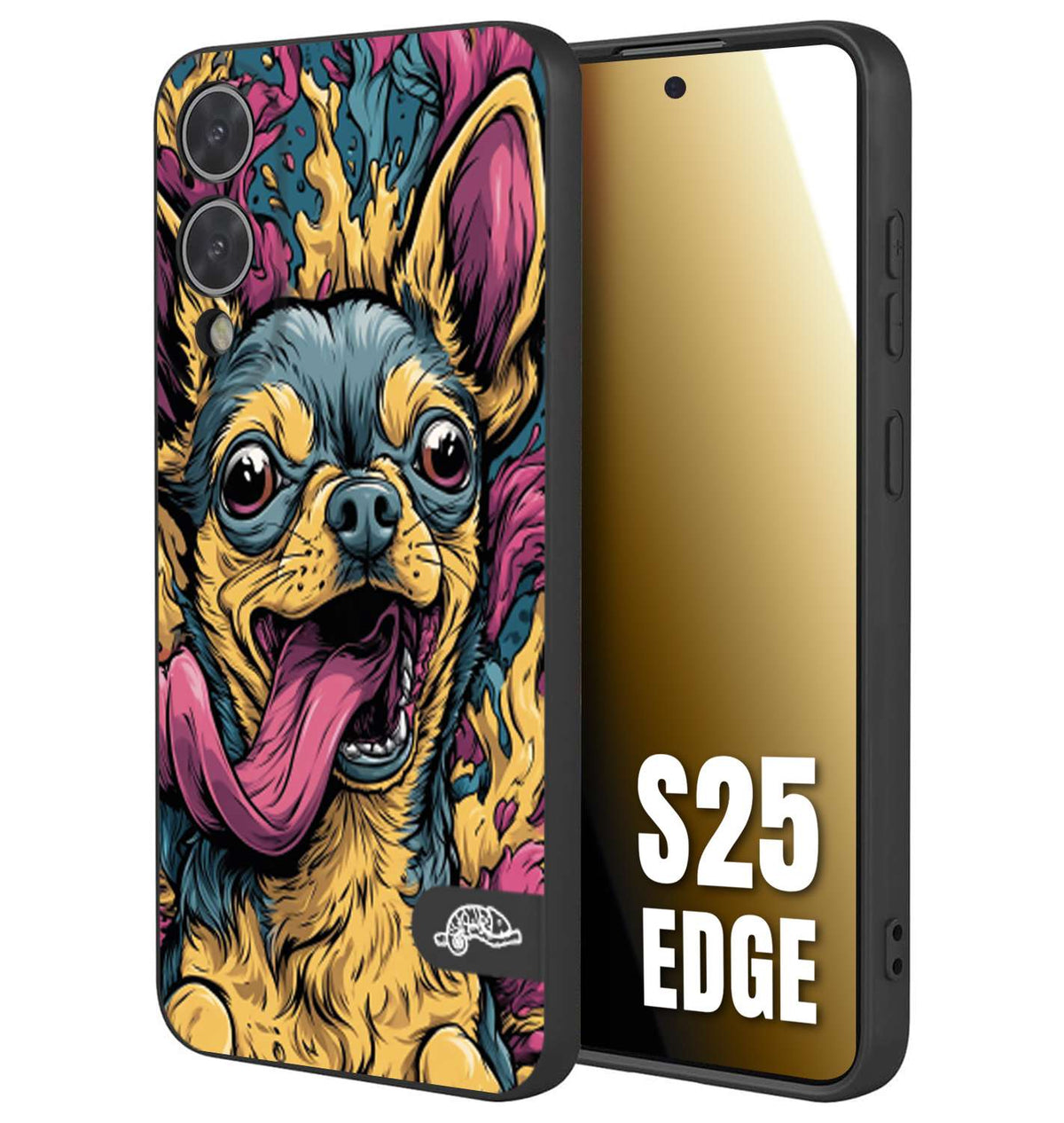 CUSTOMIZZA - Custodia cover nera morbida in tpu compatibile per Samsung S25 EDGE Chihuahua illustrazione cane pop art cane street art cartone animato