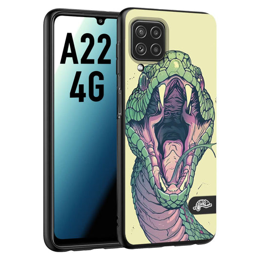 CUSTOMIZZA - Custodia cover nera morbida in tpu compatibile per Samsung A22 4G snake yellow green serpente tatuaggio tattoo disegnato a mano