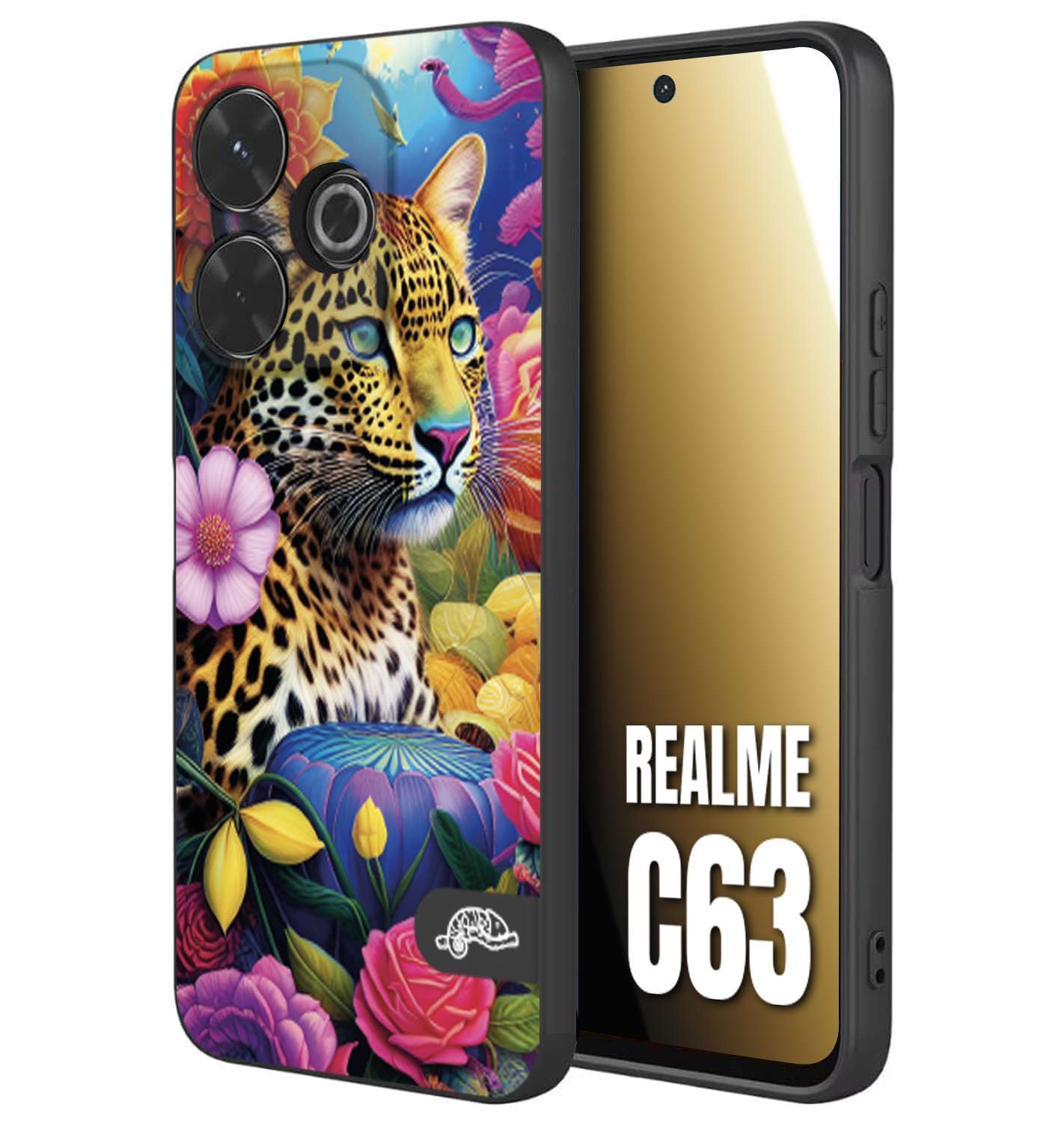 CUSTOMIZZA - Custodia cover nera morbida in tpu compatibile per Realme C63 astratti donna flower fantasia leopardo ghepardo animali colorati
