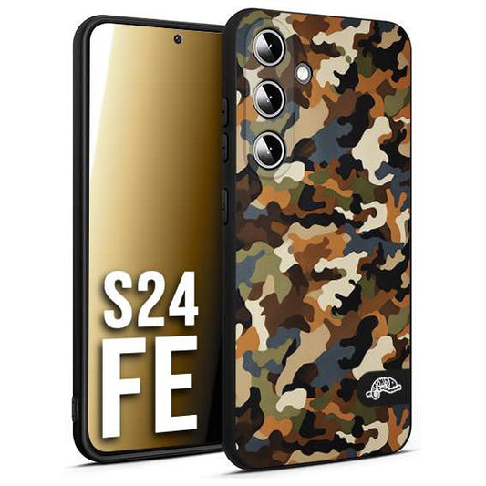CUSTOMIZZA - Custodia cover nera morbida in tpu compatibile per Samsung S24 FE camouflage mimetico militare moderno blu marrone beige