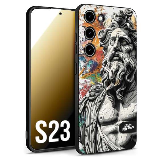 CUSTOMIZZA - Custodia cover nera morbida in tpu compatibile per Samsung S23 statua colorata moderna antico tattoo splash color