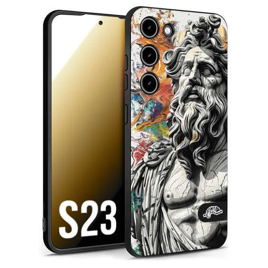 CUSTOMIZZA - Custodia cover nera morbida in tpu compatibile per Samsung S23 statua colorata moderna antico tattoo splash color