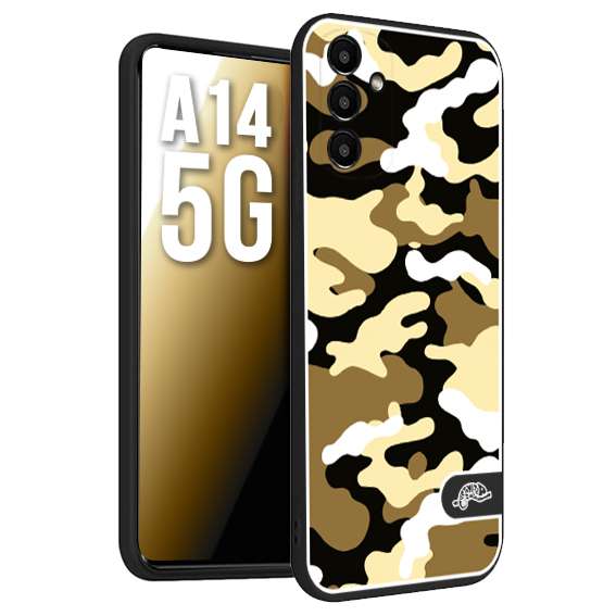 CUSTOMIZZA - Custodia cover nera morbida in tpu compatibile per Samsung A14 5G camouflage mimetico militare giallo desert brown
