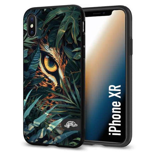 CUSTOMIZZA - Custodia cover nera morbida in tpu compatibile per iPhone Xr animali color giungla tropicale occhio di giaguaro felino disegnato
