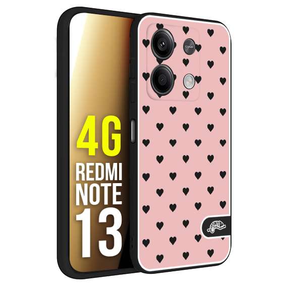 CUSTOMIZZA - Custodia cover nera morbida in tpu compatibile per Xiaomi Redmi Note 13 4G cuori pois rosa donna pin up vintage