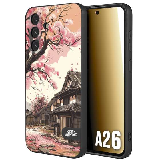 CUSTOMIZZA - Custodia cover nera morbida in tpu compatibile per Samsung A26 casa giapponese rosa ciliegio in fiore disegnata tattoo